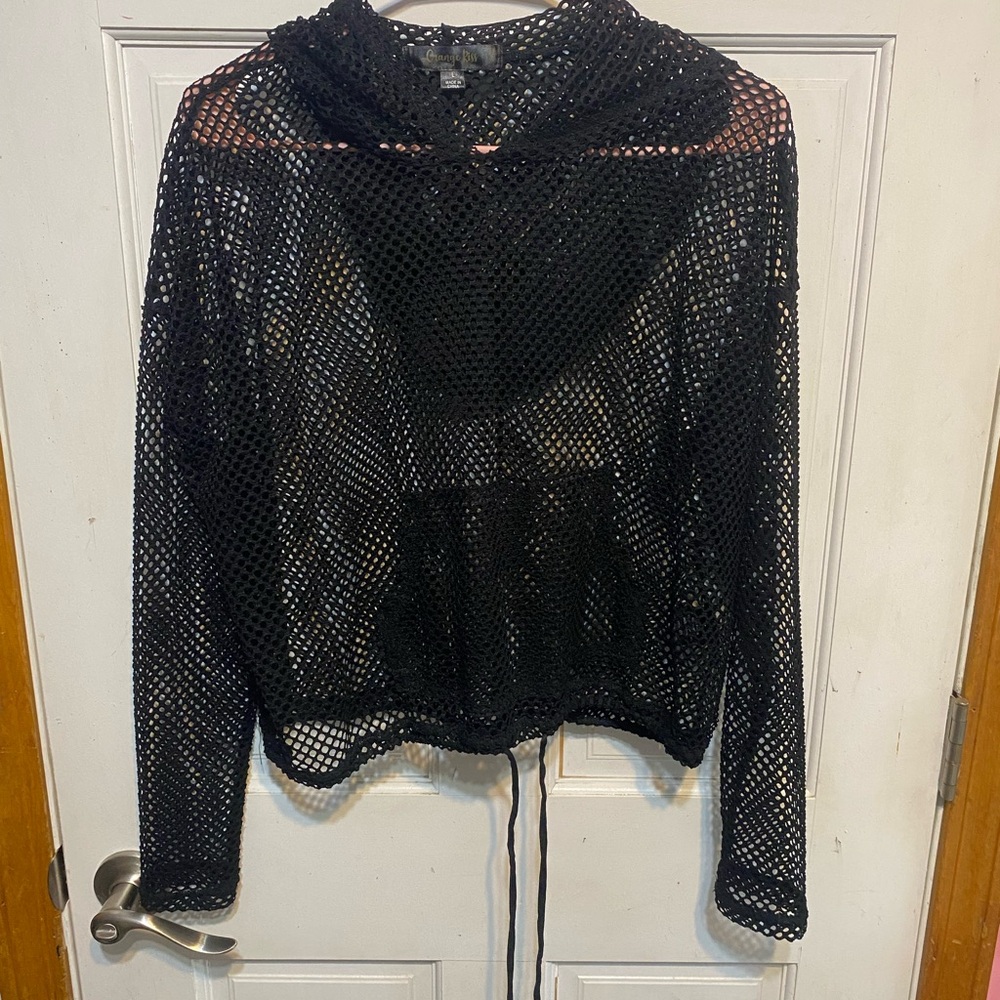 Black Mesh Hoodie